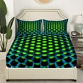 thumbnail image 3 of Erosebridal Green Geometric Bed Sheets Turquoise Honeycomb Bedding Sets King For Teen Men,3D Abstract Geometry Bed Sheet Set Geometrical Beehive Fitted Sheet + Flat Sheet + 2 Pillow Cases, 3 of 5