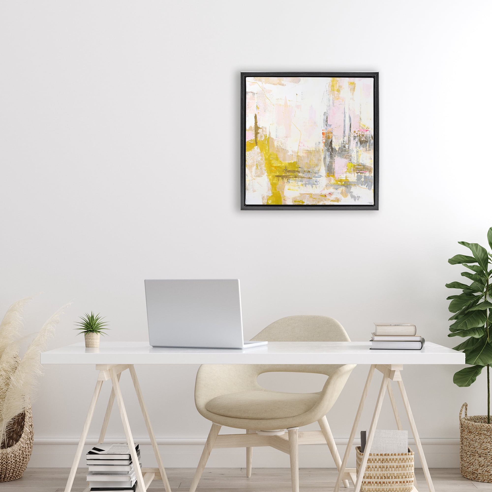 Stupell Industries New Age Yellow Abstract Black Framed Floater Canvas Wall Art, design by Design Fabrikken