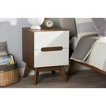 Baxton Studio Calypso Mid-Century Modern White and Walnut Wood 3-Drawer Storage Nightstand