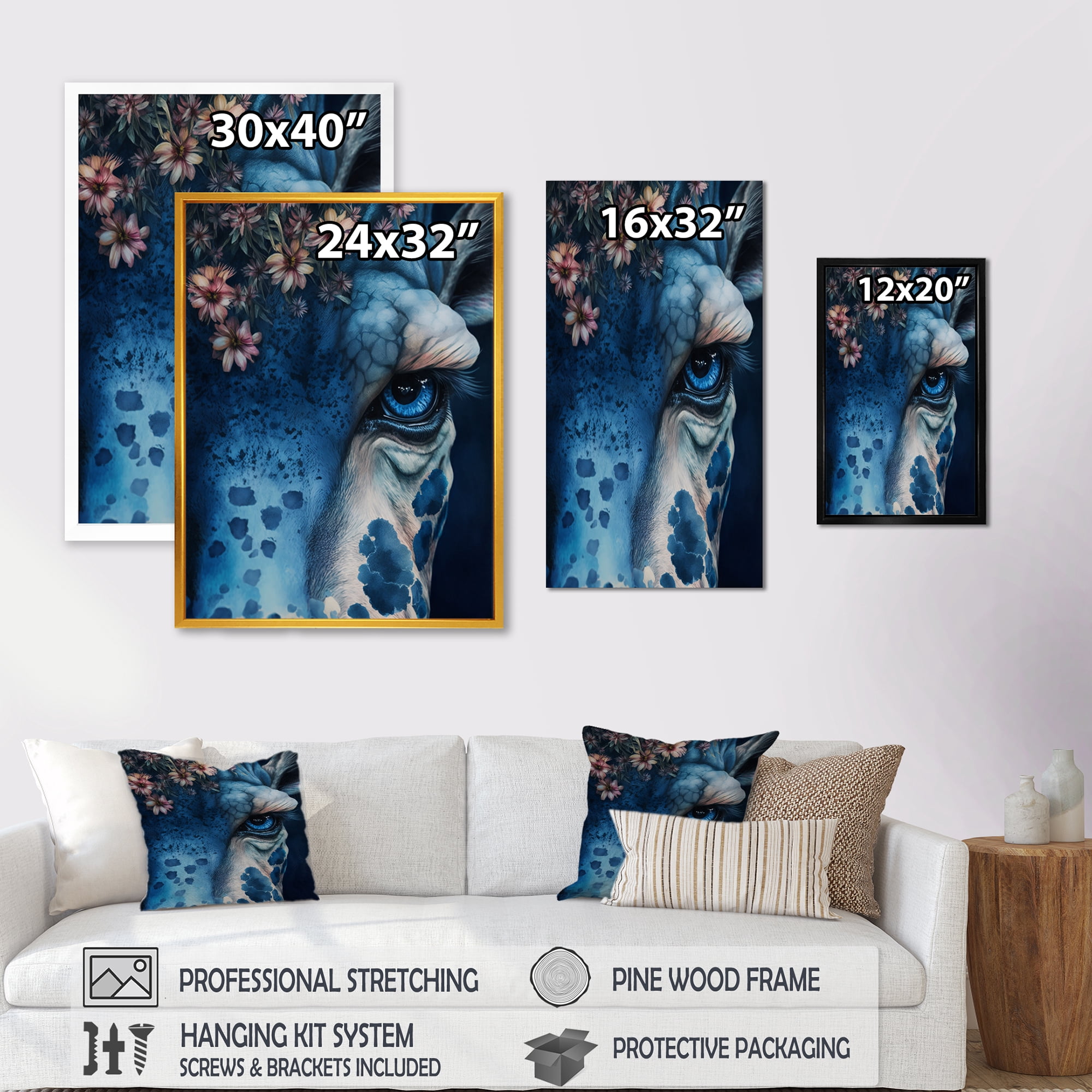 Designart Giraffe Portrait With Flowers II Canvas Wall Art