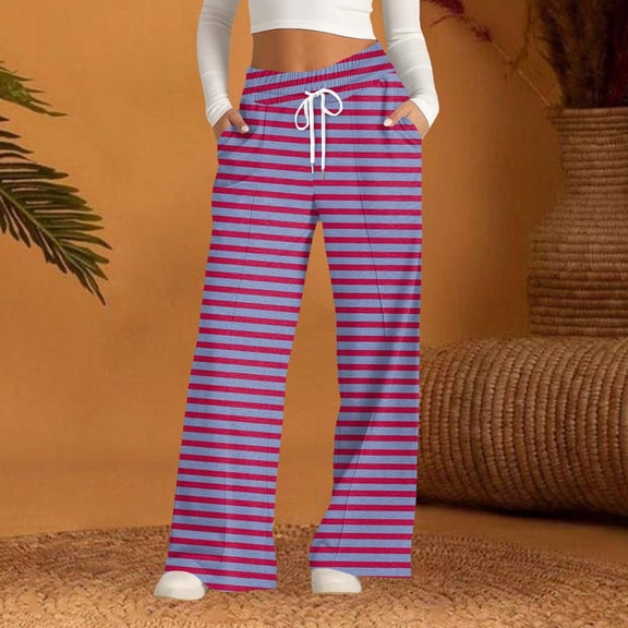 Endives Women's Wide Leg Pants Stripes Print Fashion Casual Sport Pants Lounge Pants