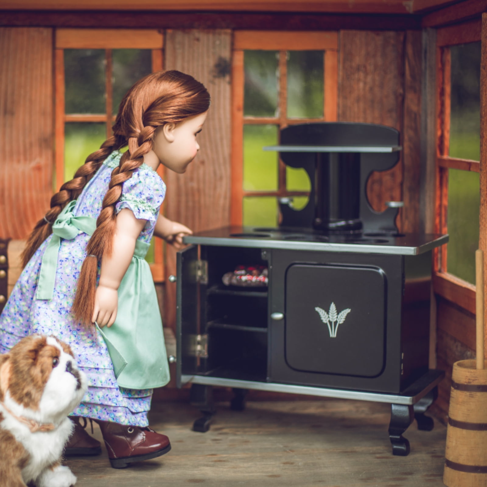 The Queen's Treasures 18 inch Doll Kitchen Accessories and Furniture, Little House on The Prairie Fully Assembled Wood Cook Stove, Oven, and Logs, Compatible with American Girl Dolls