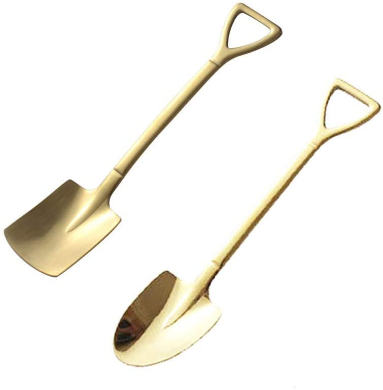 15.5cm Gift Soup Spoon Stainless Steel Gold Flat Shovel Shaped Metal Teaspoon 