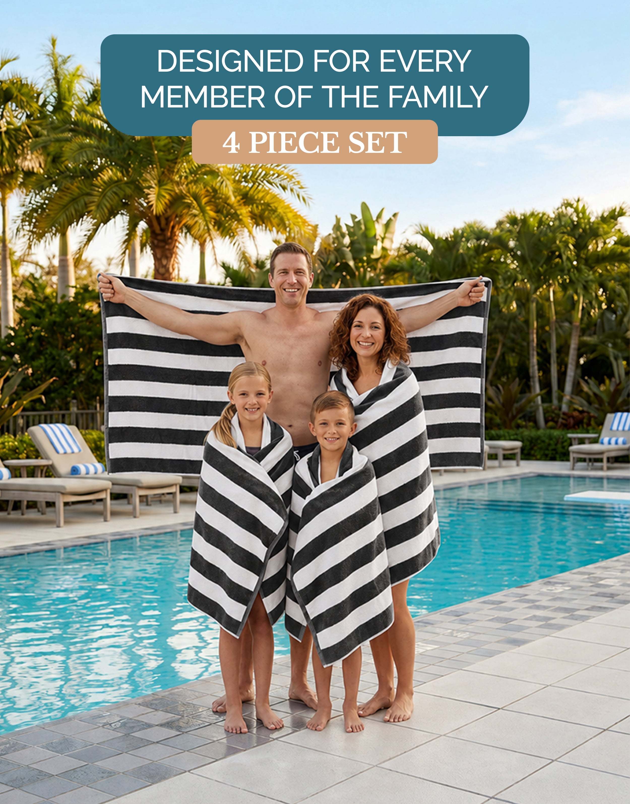 Casa Platino Beach Stripe Towels - 2 Pack 100% Cotton Pool Towels for Adults, Qick Dry, Soft & Highly Absorbent Beach towel Set for Travel & Vacation - Grey