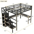 Black Metal Loft Bed with Lshaped Desk & USB Ideal for Kids, Teens