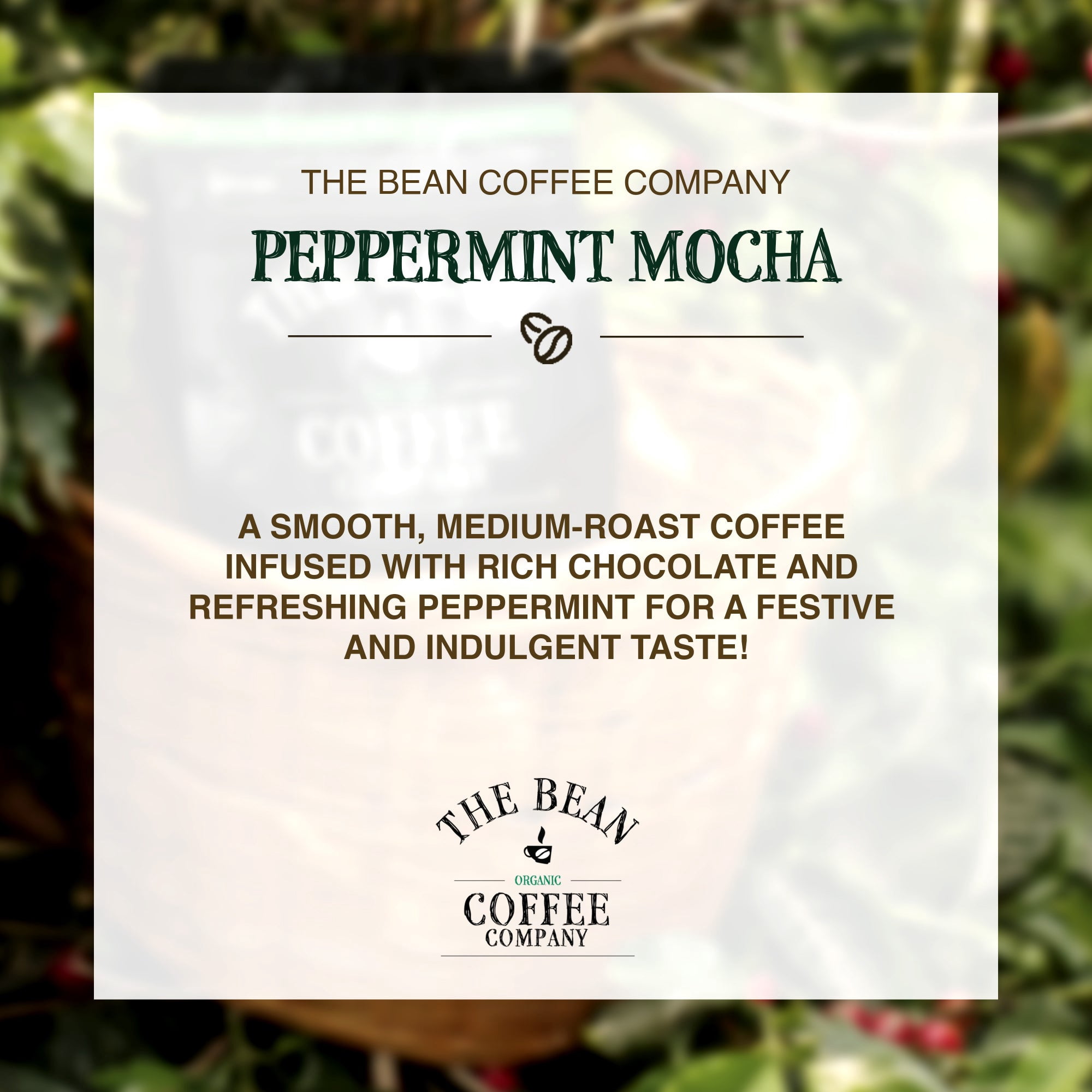 The Bean Organic Coffee Company Peppermint Mocha, Medium Roast, Whole Bean Coffee, 16-Ounce Bags (Pack of 2)