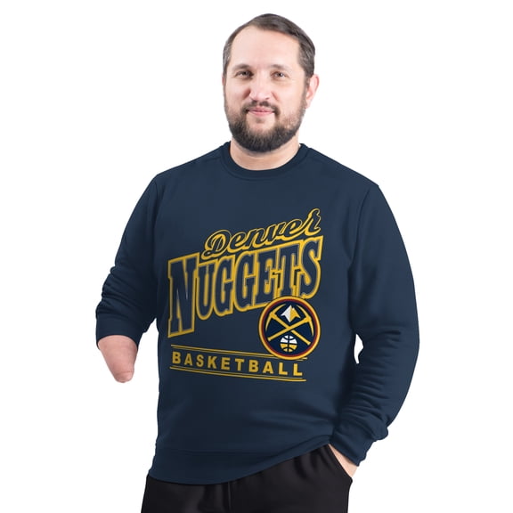 Men's G-III Sports by Carl Banks Navy Denver Nuggets Adaptive Headliner Fleece Crewneck Sweatshirt