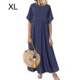 thumbnail image 1 of Robe Femme à Pois Vêtements d'Été Manches Courtes Col Rond, Bleu Marine, TG, 1 of 5