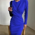 thumbnail image 2 of Wrap Dress for Women Crewneck Long Sleeve Bodycon Dress Casual Slim Fit Work Office Business Midi Pencil Dresses, 2 of 5