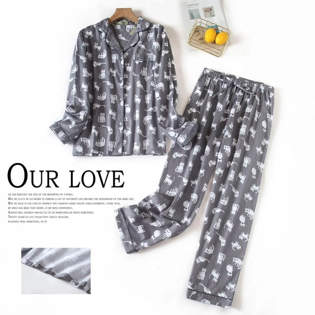 Pijamas de franela de algodón para mujer, ropa de S-XXXL de talla grande, traje de casa, Tops de dormir con estampado a cuadros, Otoño e Invierno