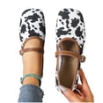 thumbnail image 5 of Black Flat Shoes For Ladies Cow Print Straight Buckle Mary Jane Soft-Sole Flats Comfortable Casual Everyday Wear Reinforced Stitching Size 38, 5 of 9
