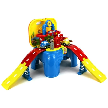 Velocity Toys Gas Station Children's Kid's Pretend Play Toy Track Vehicle Play Set w/ Cars, (Best Gas Station Price App)