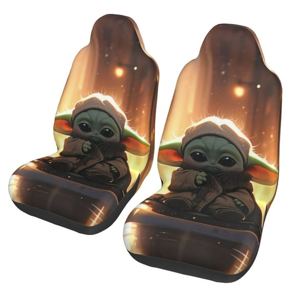 Yoda Car Seat Covers 2 Pack Cartoon Print Front Seat Covers Interior Accessory Universal Vehicle Seat Protector Fit for Car Auto Truck Van SUV Sedan