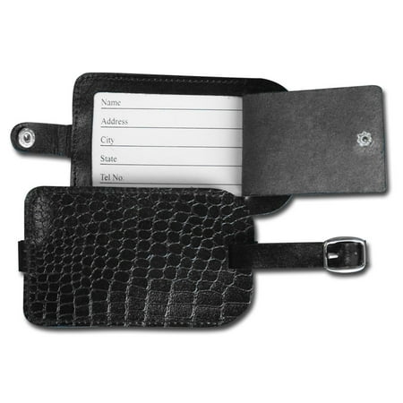 Crocodile Luggage Tag - Black Crocodile Embossed Leather Luggage Tag