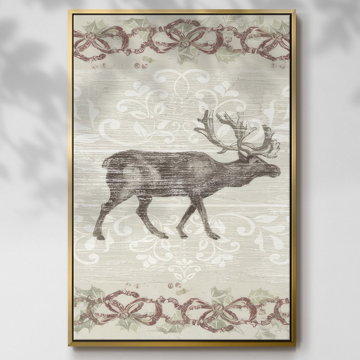 Cabin Christmas Collection B - Framed Gallery Wrapped Holiday Canvas - 25 x 37 - Gold Frame