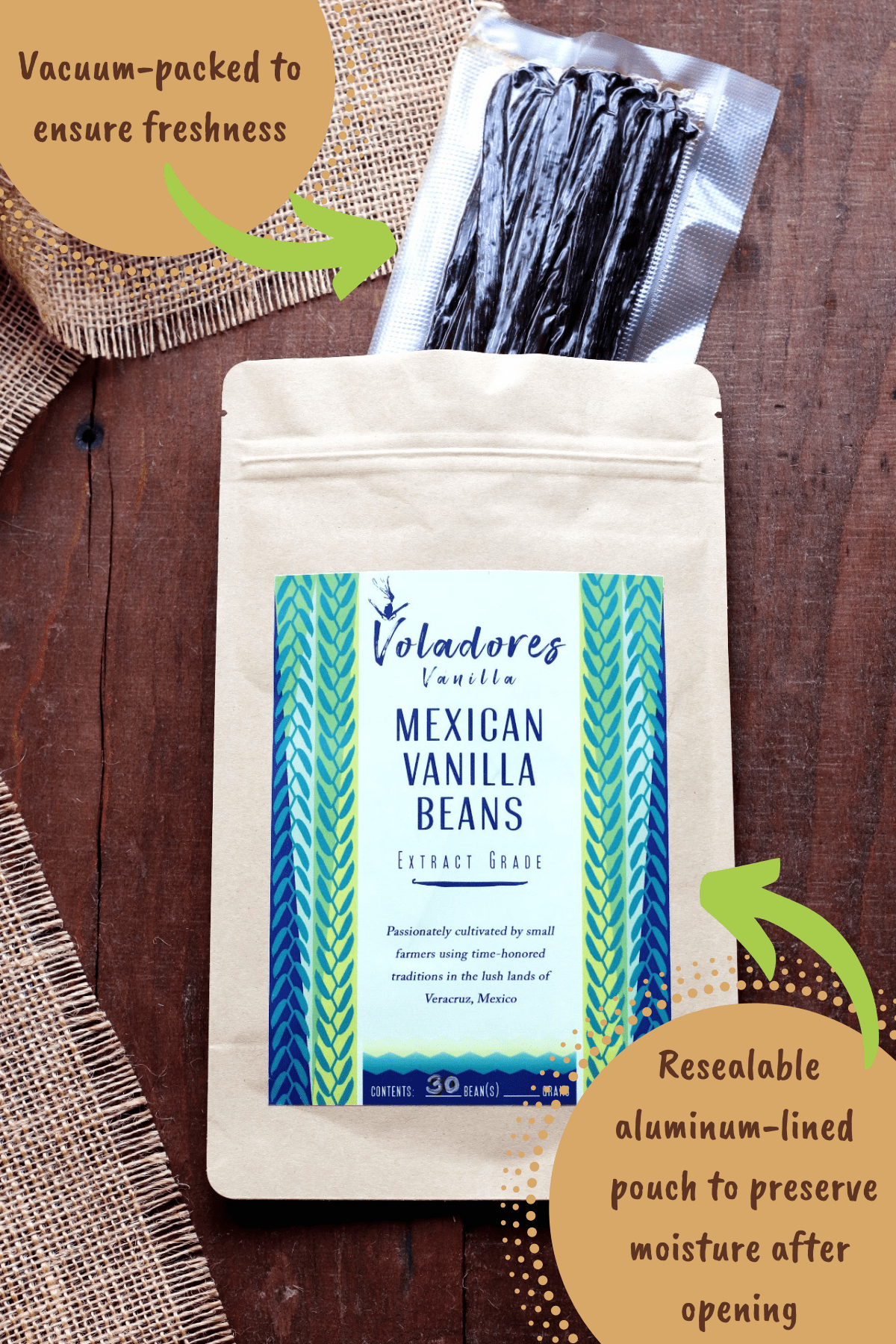 30 Extract Grade Mexican Vanilla Beans - Voladores Vanilla