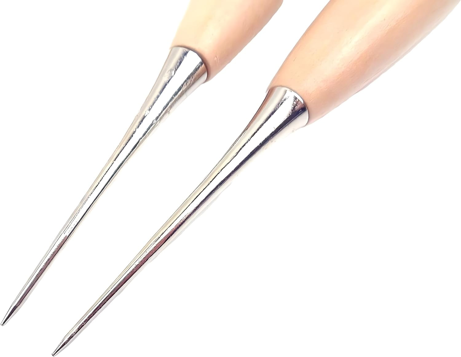 ABPETE 20-Pack Leather Stitching Awls,Stainless Steel Needles with Wooden Handle,Heavy-Duty Repair Tool for Shoes, Bags & Canvas
