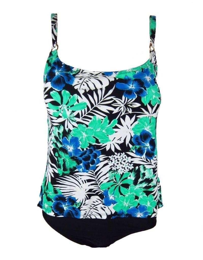 Island Escape MULTI Padded Tankini Set Tropical Bathing Suit, US 6