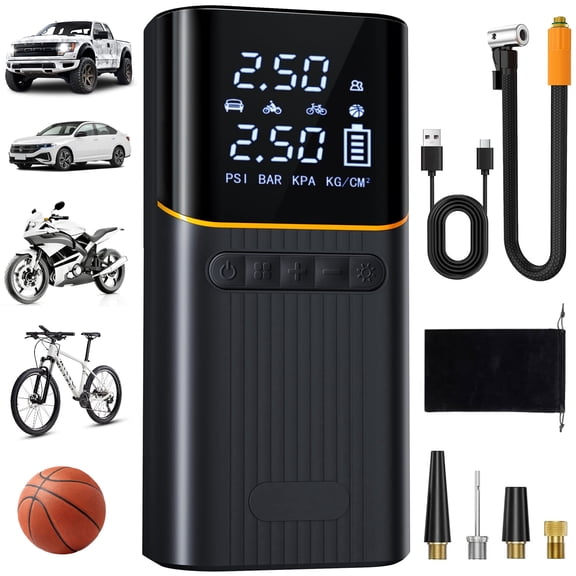 Askmuse Tire Inflator Portable Air Compressor Car Accessories, 150PSI Fast Inflation Cordless Air Pump with Digital Auto Shut-Off, LED Light, for Car Tires, Bike, Ball, Inflatables, Travel Emergency