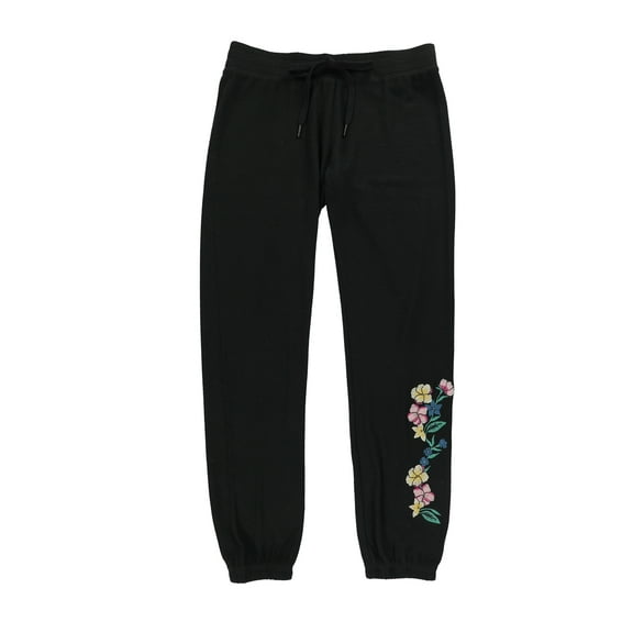 P.J. Salvage Womens Emboridered Flowers Pajama Jogger Pants, Black, Small