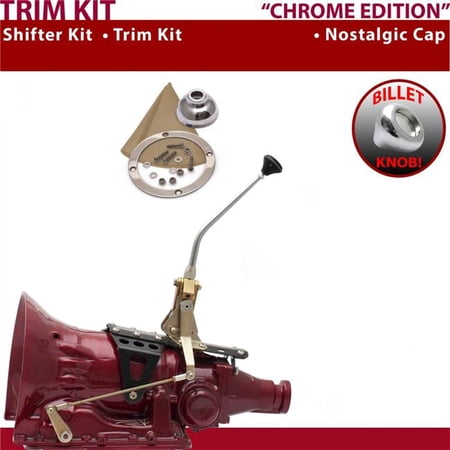 American Shifter C6 Shifter Kit Chrome 10 in. Trim Kit Push Button Cap Tan Boot Billet Knob for EEC21
