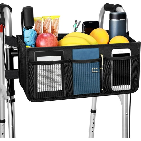 Walker Basket, Walker Bag, Walker Accessories Cup Holder - Easy Installation Walker, Basket for Foldable Walker Storage Bag - Medical King