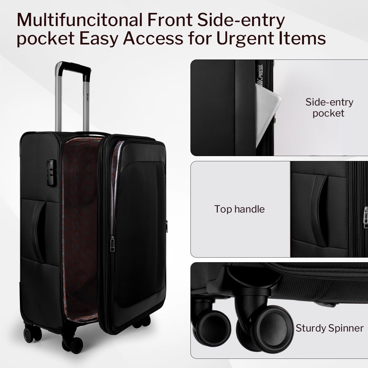 New York Xpress 26" Softside Expandable Luggage Medium Checked Suitcase with Spinner Wheels & TSA Lock, Black - 8809