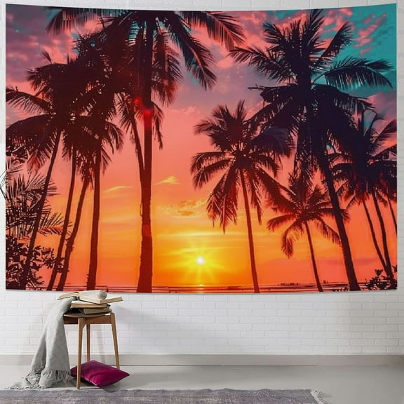 Shiartex  Tropical Tapestry, Sunset Beach Ocean with Palm Tree Fantasy Twilight Art Wall Hanging for Bedroom, Seaside Landscape Art Tapestries Bedroom Living Room Dorm Decor 40x30inch