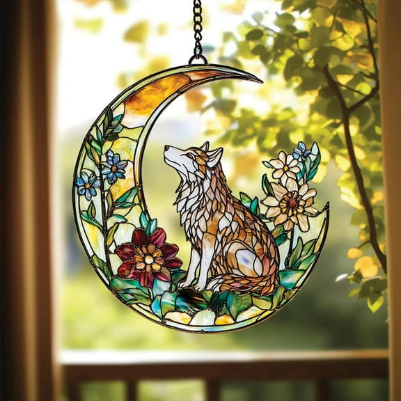 Wolf Acrylic Stained Glass Suncatcher, Window Hanging Art Decor, Wild Animal Home Decor, Perfect Gift for Wolf Lovers