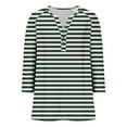 thumbnail image 4 of HongQid Women's Casual 3/4 Sleeve T Shirts Button V Neck Tunic Blouses Striped Basic Tee Tops Loose Fit Shirt, 4 of 9