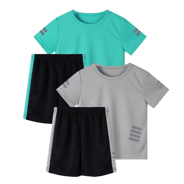 Odeerbi Conjunto Atlético de Malla de Niños de 2 Paquetes 5-14 Años, Ropa Deportiva de Tira Reflectante Seca Rápida de 2 Piezas Camiseta Shorts Outfits