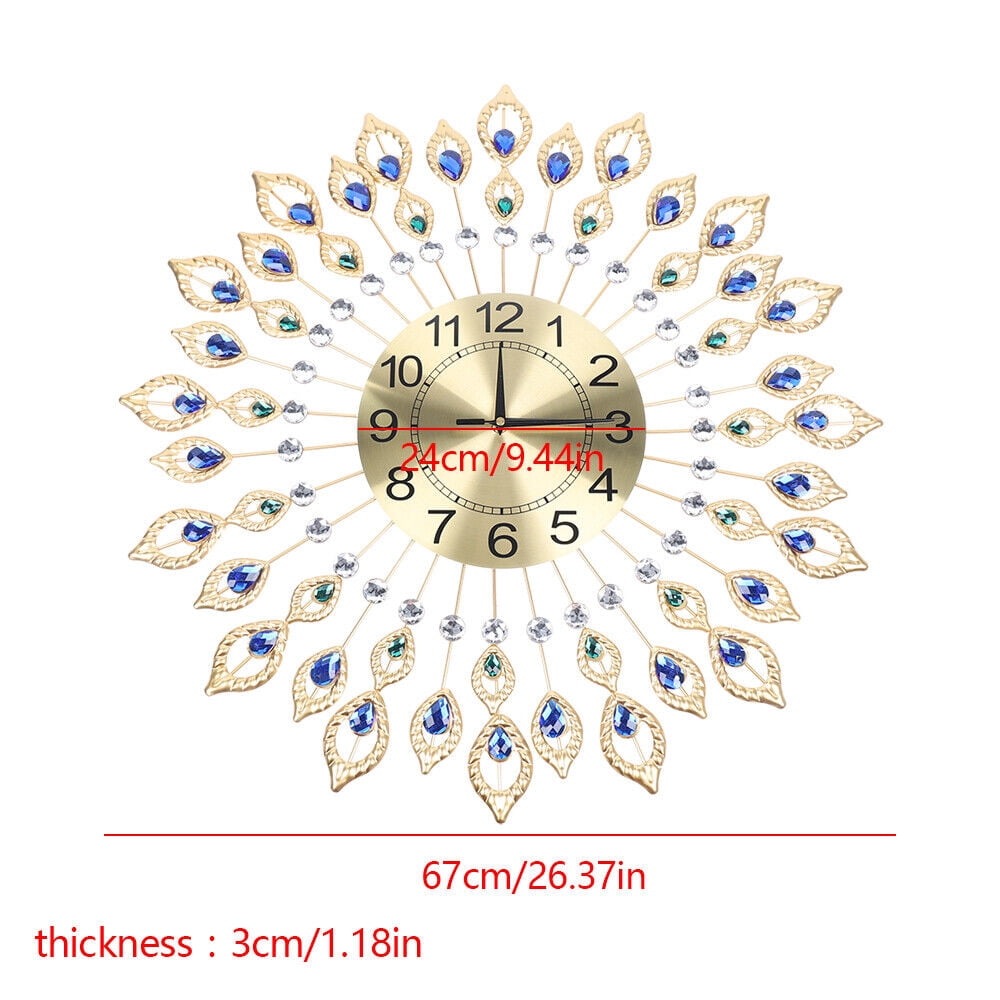3D Modern Large Wall Clock Luxury Peacock Wall Watch 67CM Living Room Home Decor