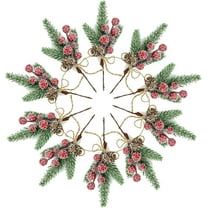 10Pcs Red Berry Stems Floral Pine Cones Christmas Artificial Pine Branches Evergreen Branch Berries Decor, 7.9Inch