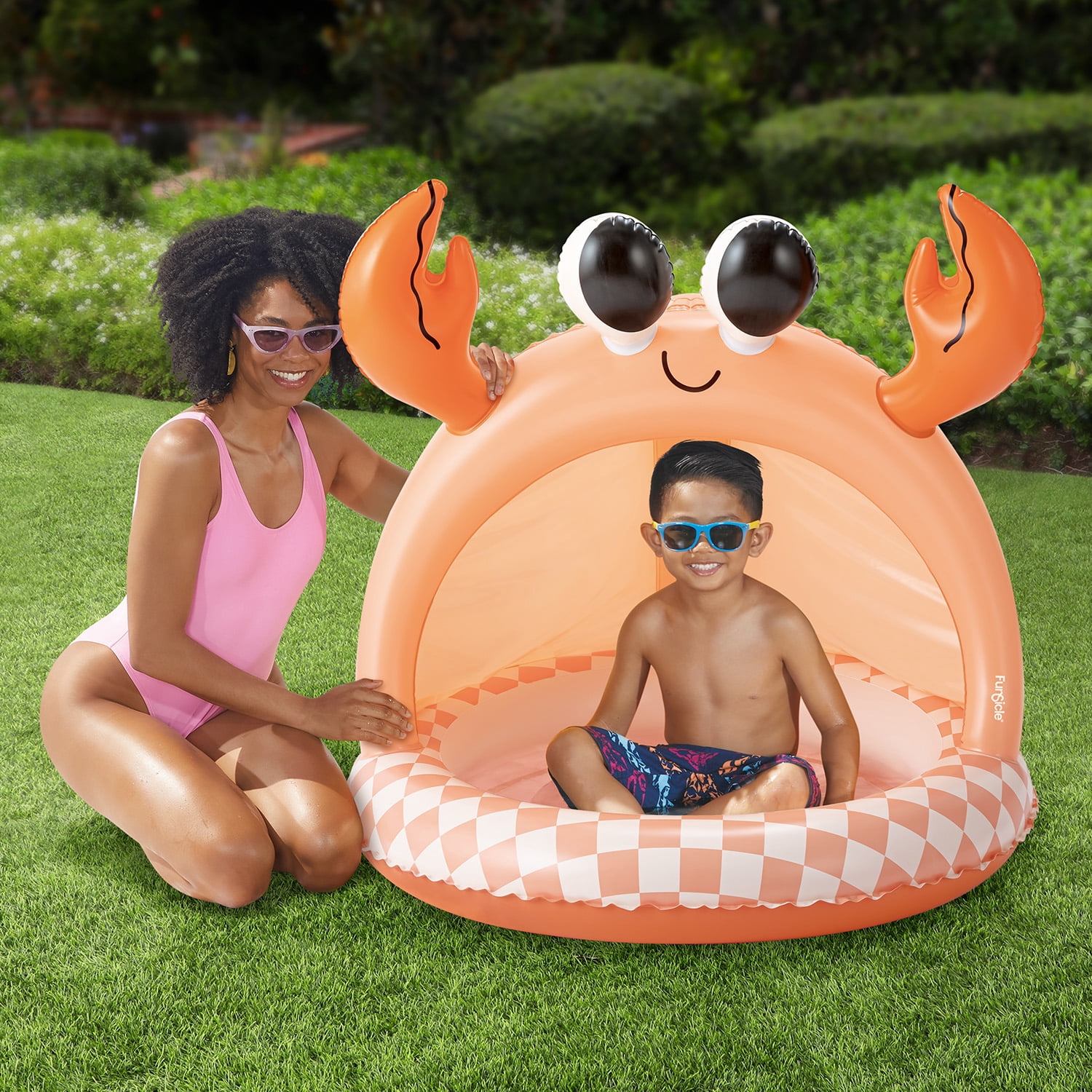 Funsicle Happy Snappy Crab Shaded Inflatable Kids Splash Pool, 40" x 40" x 38", Ages 1 to 3