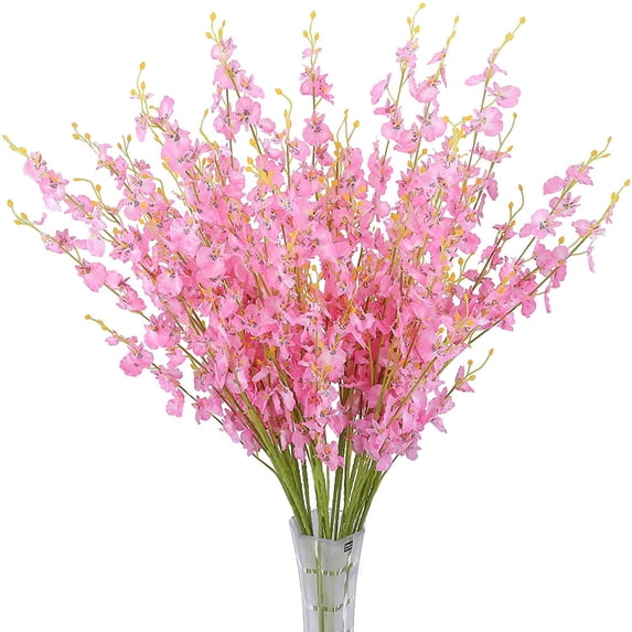 Artificial Orchids Flowers, 10 Pcs Silk Fake Orchids Flowers Long Stems Real Touch for Indoor Outdoor Wedding Home Office Decor - Pink
