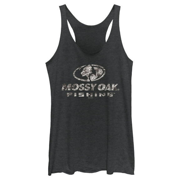 Women's Mossy Oak Water Fishing Logo  Racerback Tank Top Black Heather Small
