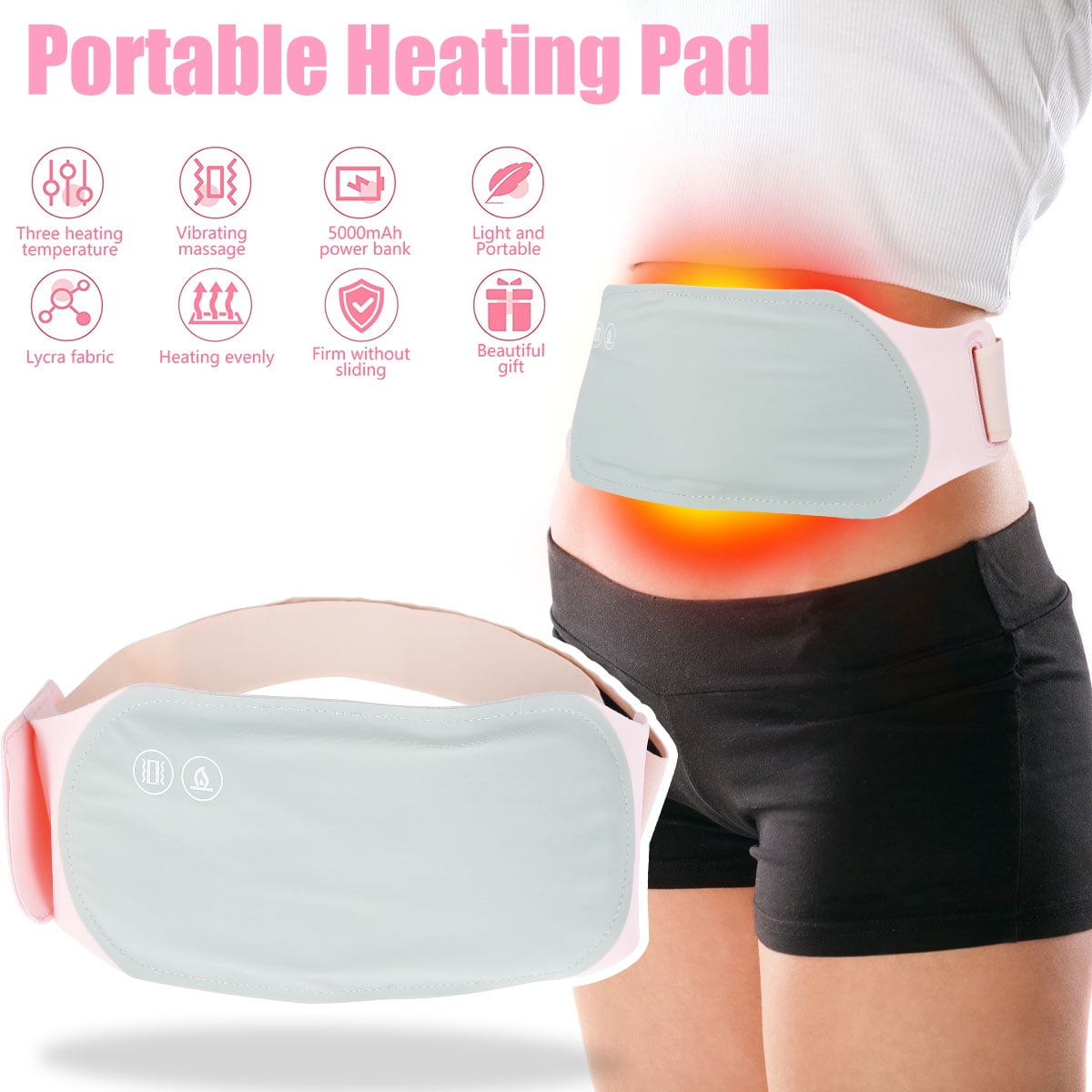 Austok Portable Menstrual Heating Pad Wearable Cordless Heating Pad USB Electric Menstrual