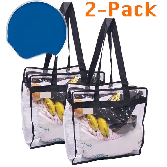AOMRCOL 2 Pack Clear Stadium Approved Bags 12X6X12" Transparent Vinyl Tote Handbags with Double Zipper and Handles for Concerts, Sporting Events, Music Festivals, Work, School, Gym