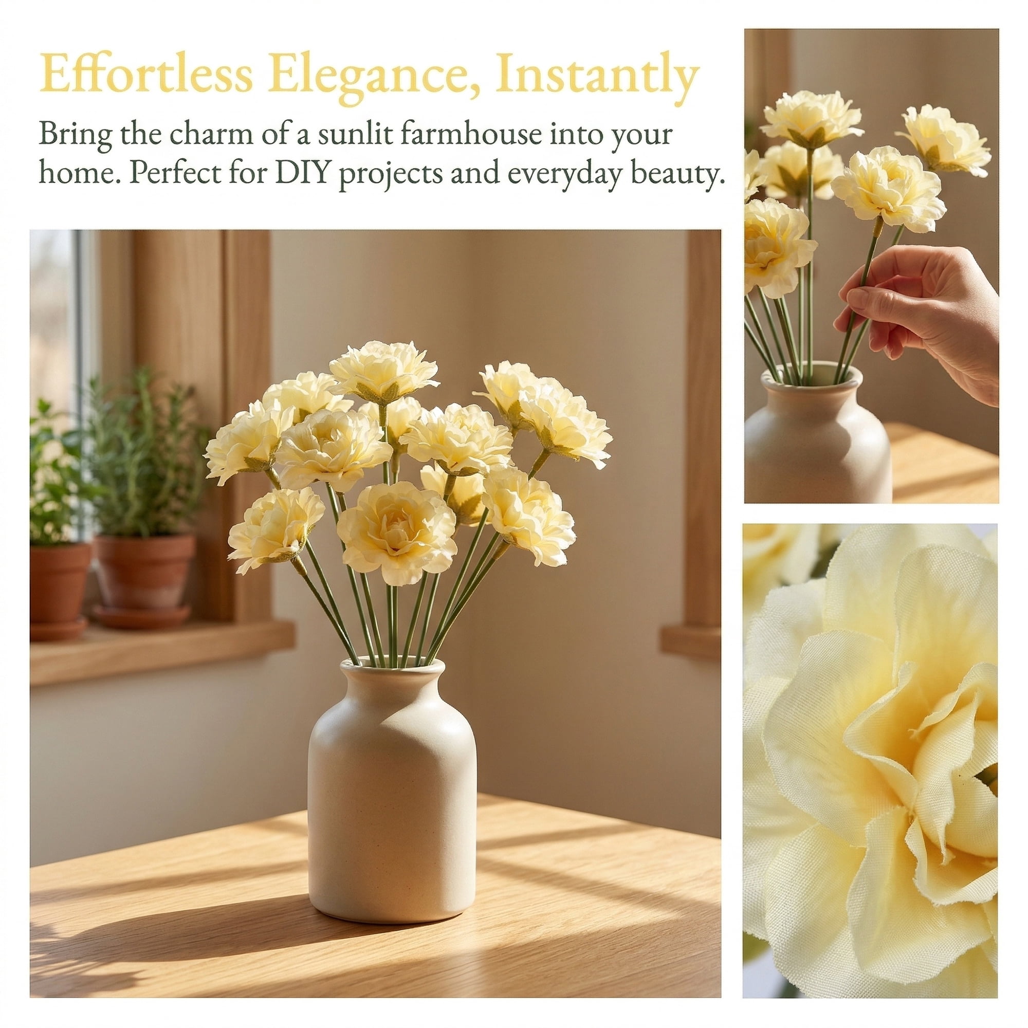 Unique Bargains Artificial Chrysanthemum Silk Mums Bouquets Light Yellow 7.1inch