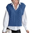 thumbnail image 2 of Women V Neck Sweater Vest Sleeveless Knit Solid Casual Ribbed Preppy Pullover Tops, 2 of 4