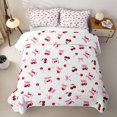 thumbnail image 2 of Manfei Red Cherry Pink Bow Print Quilt Full for Girls, Cartoon Fruit Ribbon Bows Full Bedspread Sets, 2 of 7