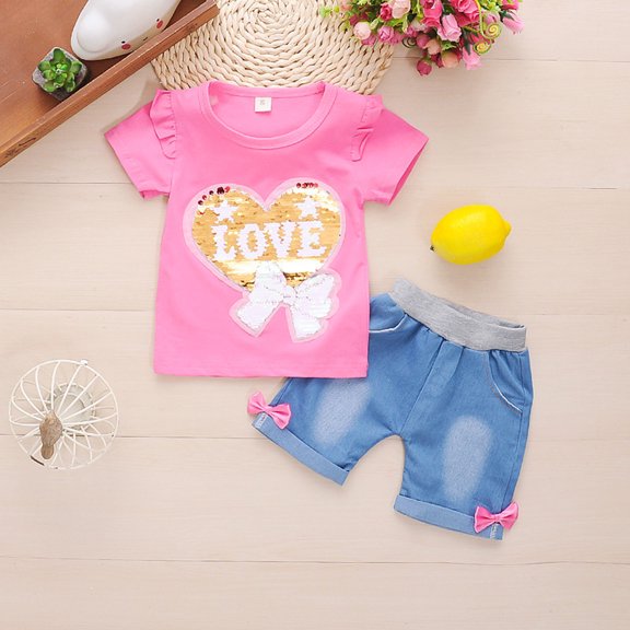 Vedolay Girls Outfits Summer Sets Girls Summer Clothes Set Short Tops Casual Shorts Set 2Pcs Cute Summer Short Outfits,Hot Pink 100L