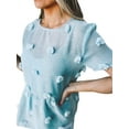 thumbnail image 4 of Women Swiss Dots Ruching Hem Solid Color Short Sleeve Peplum Chiffon Blouse, 4 of 6