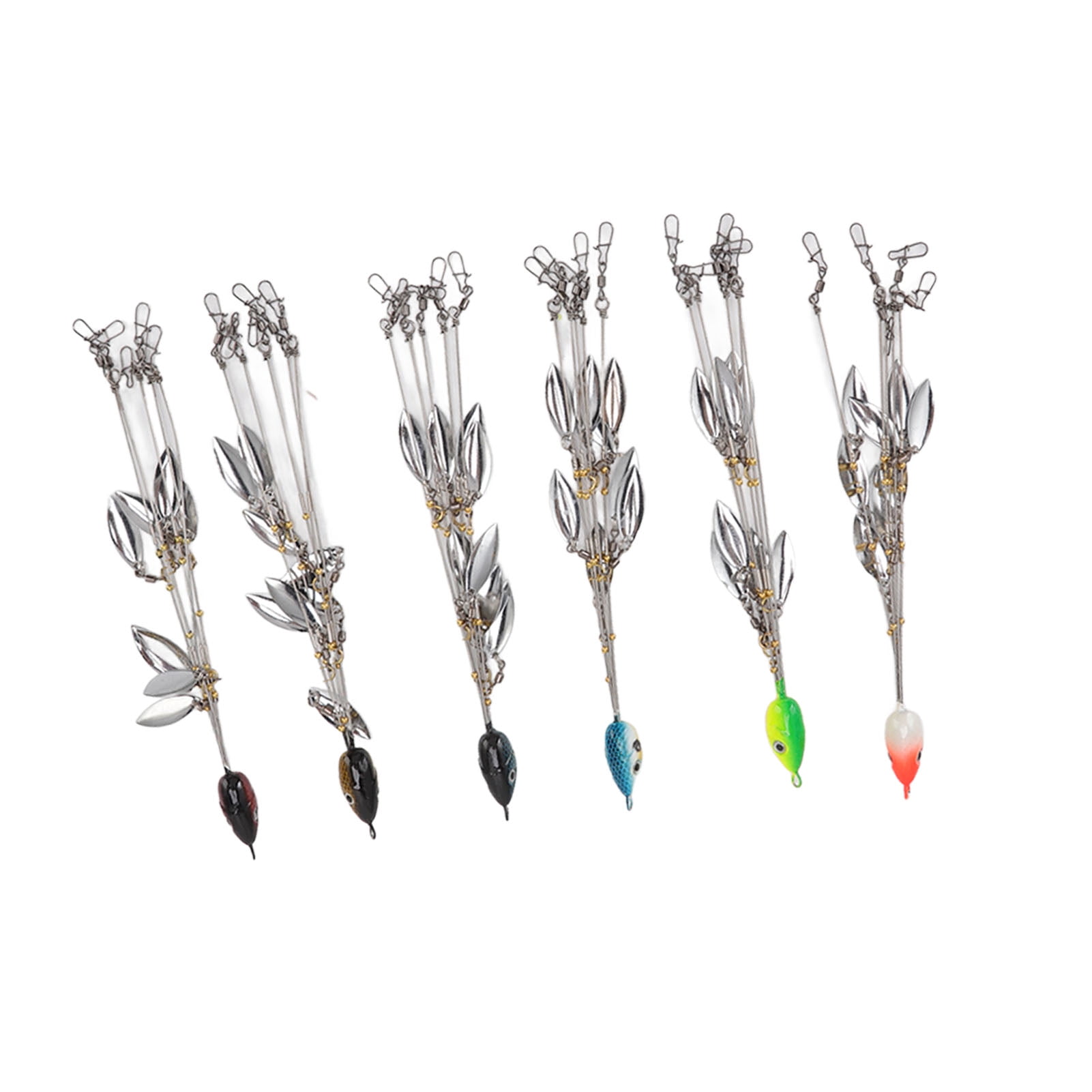 Riousery 6 Pcs Umbrella Rigs with Sequin Fishing Lures, 5 Arms 8 Blades Bass Bait Rig Set for Freshwater & Saltwater Fishing (8.27 inches / 21 cm)