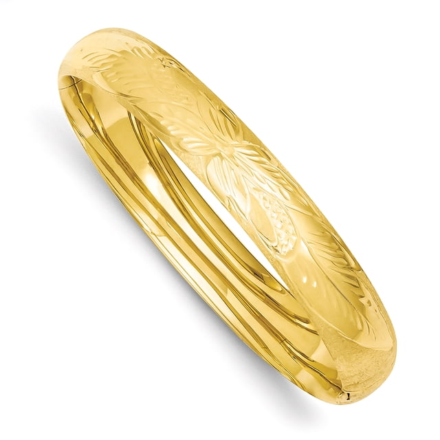 14K Yellow Gold 7/16 Oversize Florentine Engraved Hinged Bangle Bracelet