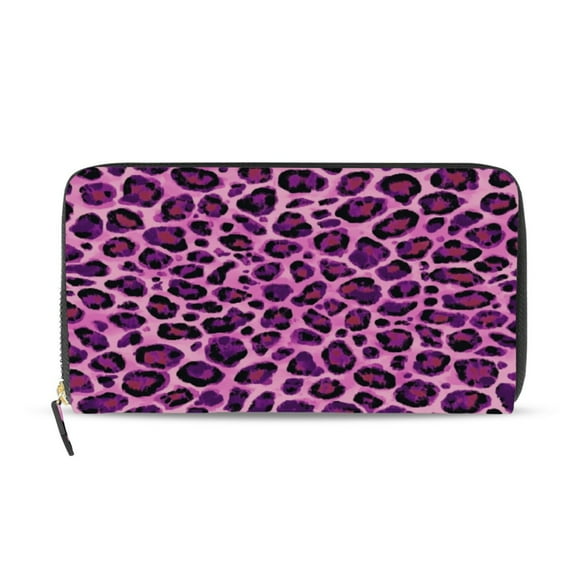 Qxltty Purple Leopard Print Women's Leather Wallet Fashion Retro Multi Card Holder with Cell Phone Pocket Mothers Day Gifts