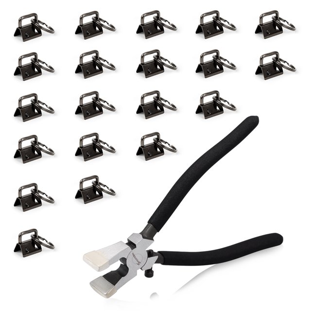 SPEEDWOX Glass Breaking Pliers with 1 Pair of Rubber Tips Keychain Fob Hardware 20 Pcs Tools Set with Key Fob Pliers for 0.8 Inch Webbing Fabric Strapping Wristlet Key Fob Gun Black Hardware