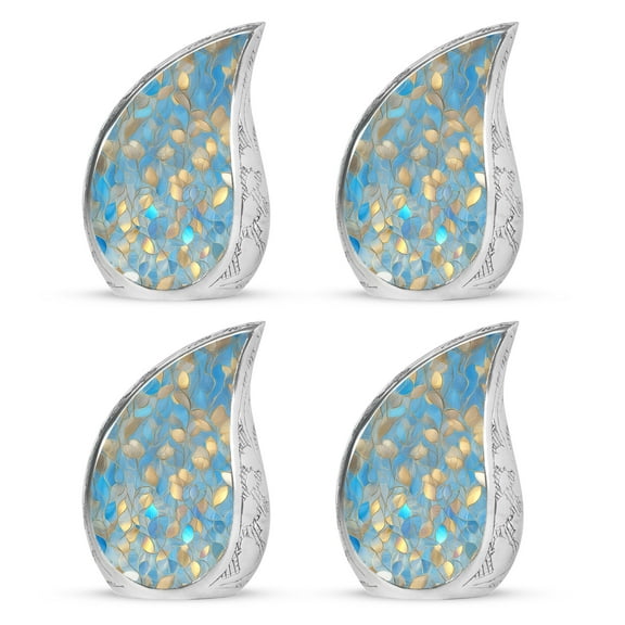 SABURIAL Blue Urn - Cremation Burial Urn - 3 Inch - Pack of 4 - Mini Urns for Ashes - Funeral Ashes for Male & Female - Small Decorative Urns for Adult Human