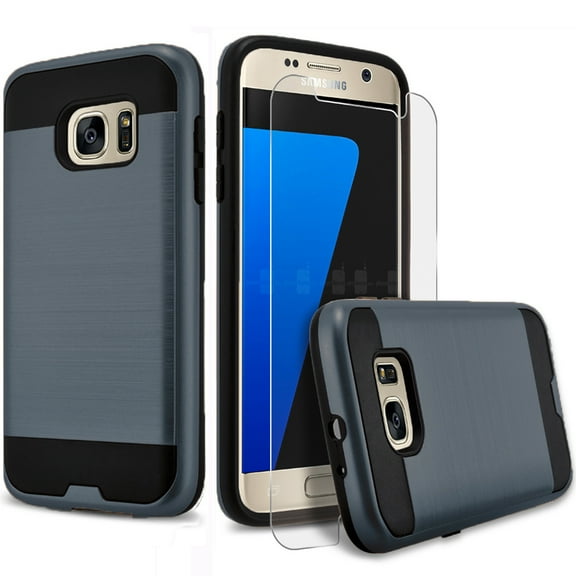 Galaxy S7 Edge Case, 2-Piece Style Hybrid Shockproof Hard Case Cover With Circlemalls Stylus Pen (Ink Blue)