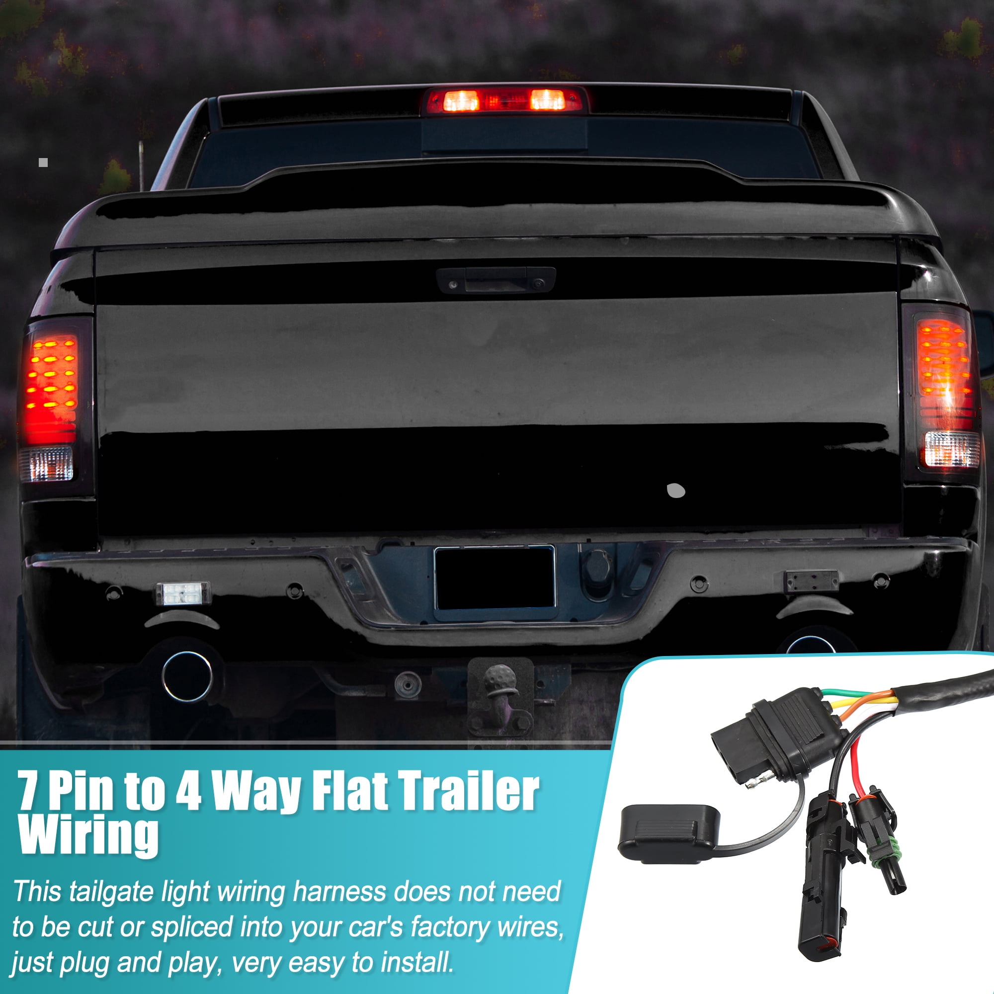 Unique Bargains 7 Pin to 4 Way Trailer Harness for Jeep Wrangler JK 2009-2019